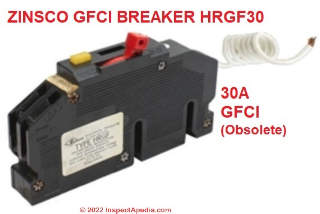 Zinsco 30A GFCI circuit breaker HRGF30 (C) InspectApedia.com