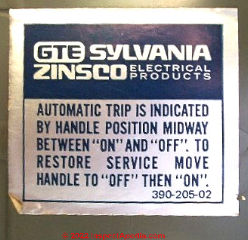Zinsco Sylvania GTE identifying Label (C) J Simmons D Friedman