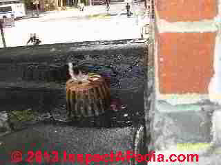 Overflowing at low slope roof drain floods apartment (C) InspectApedia BMR