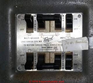 An older small Federal NoArk electrical panel contributed by an InspectApedia reader in 2018 (C) InspectApedia.com Deanne