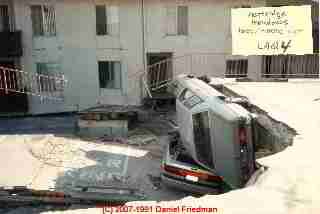 Photograph of parking lot collapse at Northridge Meadows Earthquake, Los Angeles 2000  © Daniel Friedman