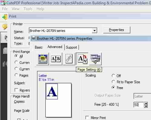PDF print procedure to properly scale web page to paper size