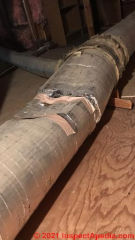 Foil-wrapped or spiral-metal over asbestos paper HVAC ducts (C) InspectApedia.com Sam