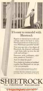 US Gypsum Sheetrock advertisement ca 1925 at InspectApedia.com