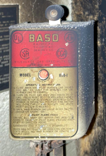 Antique BASO gas pilot automatic safety control switch (C) InspectApedia.com Betsy