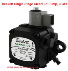 Beckett single stage CleanCut oil burner pump at InspectApedia.com