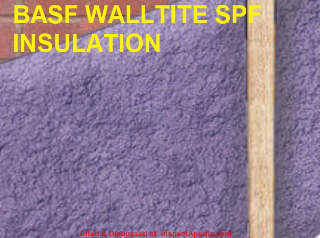 BASF Walltite purple SPF spray polyurethane foam insulation - cited & discussed at InspectApedia.com