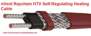 Raychem self regulating heating cable pipe freeze protection cited & discussed at InspectApedia