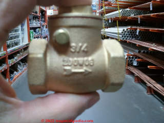 Brass swing type check valve (C) InspectApedia.com