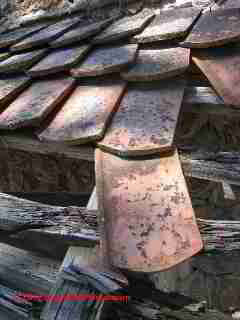 Collapsing clay tile roof © D Friedman at InspectApedia.com 