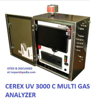 Cerex UV 3000 C multi-gas analyzer cited & discussed at InspectApedia.com