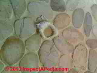 White fluffy effloresence mistaken for mold in a new bathroom floor (C) InspectAPedia MO'B