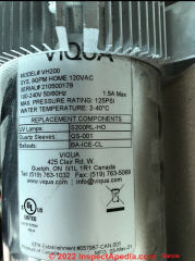 UV water purifier, VA 200 VIQUA (C) InspectApedia.com Garcia