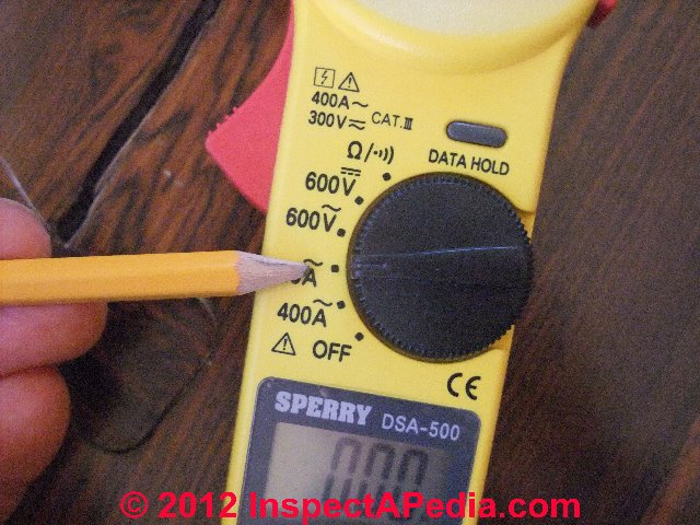 DMM range and function indicator dial settings (C) Daniel Friedman