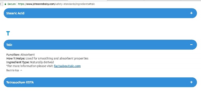 J&J Talc in Baby Powder 2018 at InspectApedia.com