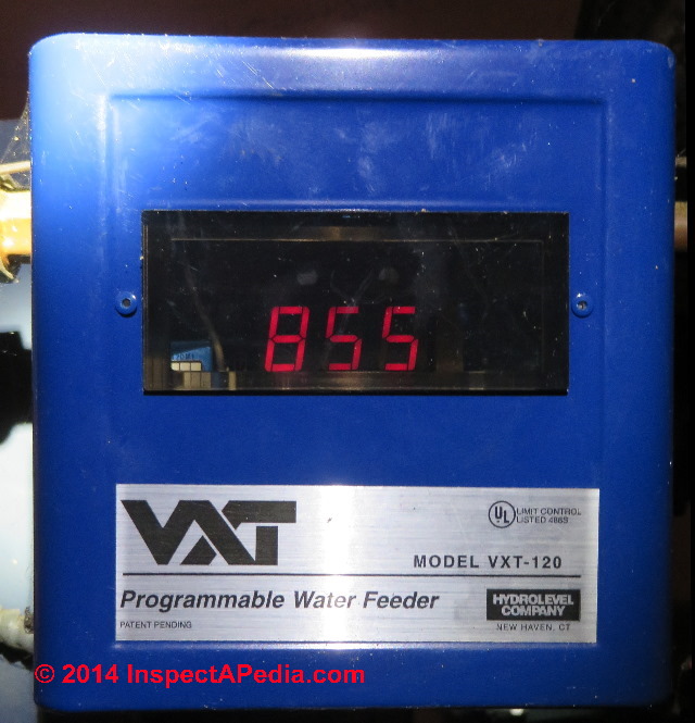 Steam boiler water feeder Hydrolevel VXT-120 manual, cited & discussed at InspectApedia