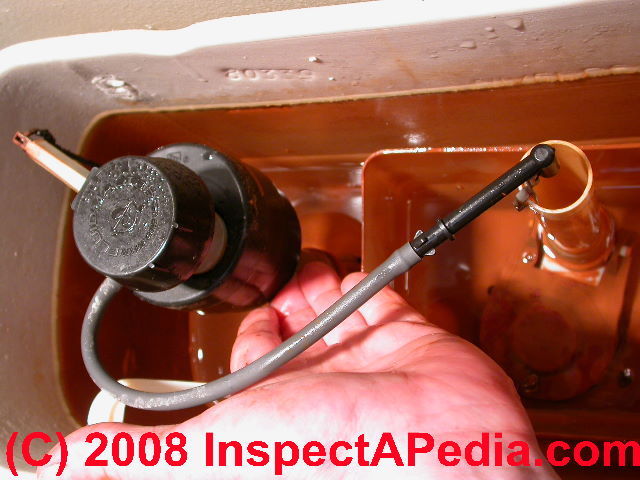 Toilet fill valve held shut -  © Daniel Friedman at InspectApedia.com