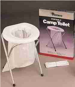 Rothco camping toilet can be used in other emergencies - cited & discussed at InspectApedia.com