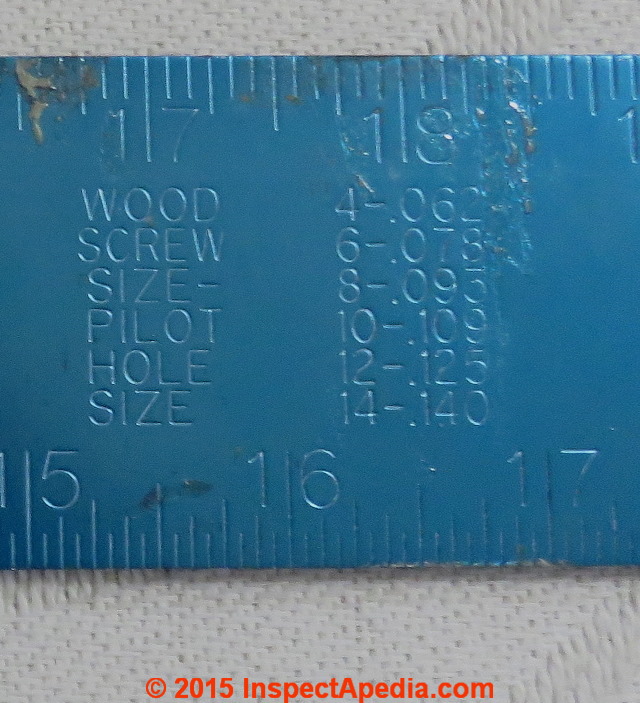 Table of wood screw sizes pilot holes (C) Daniel Friedman