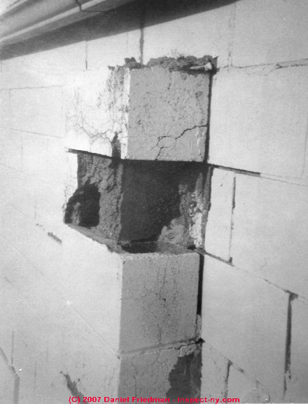 Photograph of Pilasters constructed against the existing foundation wall.