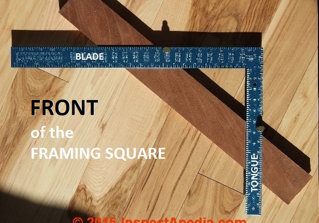 Framing square face showing blade at top and tongue at right (C) Daniel Friedman