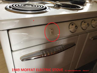 1949 Moffat electric stove switches & controls (C) InspectApedia.com Marcel