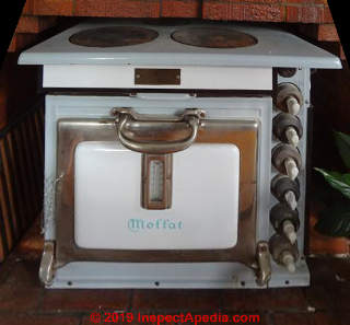 1930s Moffat stove made in Canada located in Tasmania Australia (C) InspectApedia.com Dennis
