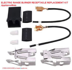 Replacement electric range burner receptacle can allow installation of a generic replacement burner on an older Moffat electric stove (C) InspectApedia.com