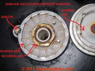 Jenn-Air gas cooktop burner details (C) Daniel Friedman InspectApedia.com