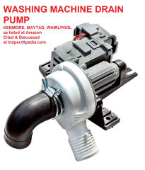 Sears Kenmore Maytag Whirlpool washing machine drain pump cited & discussed at InspectApedia.com