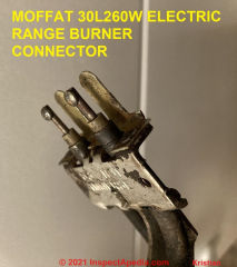 Moffat electric range burner connector ends are non-standard (C) InspectApedia.com Kristian