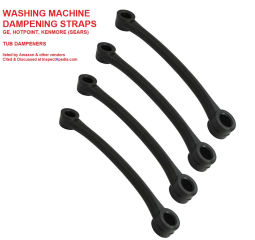 Washing machine dampening straps, if failed, can cause banging or screaming sounds at the clothes wasaher - cited & discussed at InspectApedia.com