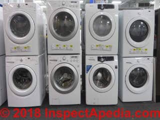 Choices of washing machines at a New York Best Buy store (C) Daniel Friedman at InspectApedia.com