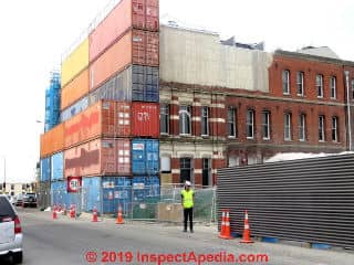 Shipping containers used to prevent building collapse, Christ Church NZ (C) Daniel Friedman