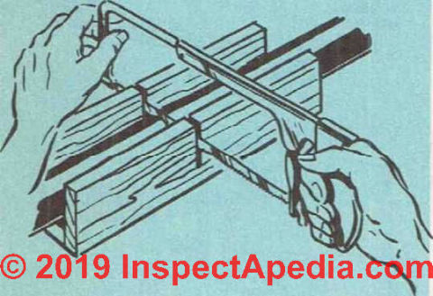 Figure 8: Cutting copper pipe with a hacksaw (C) InspectApedia.com 2019
