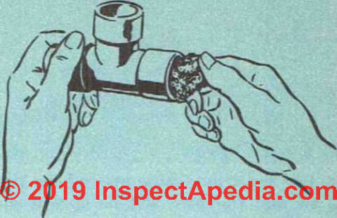 Figure 10: polish copper fittings and copper pipe ends before adding flux and attempting to solder copper (C) (C) InspectApedia.com 2019.com 2019