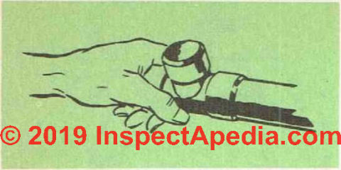 Figure 12: twist the copper fitting or copper pipe inside the fitting to be sure flux or soldering paste is spread evenly before soldering  (C) (C) InspectApedia.com 2019.com 2019