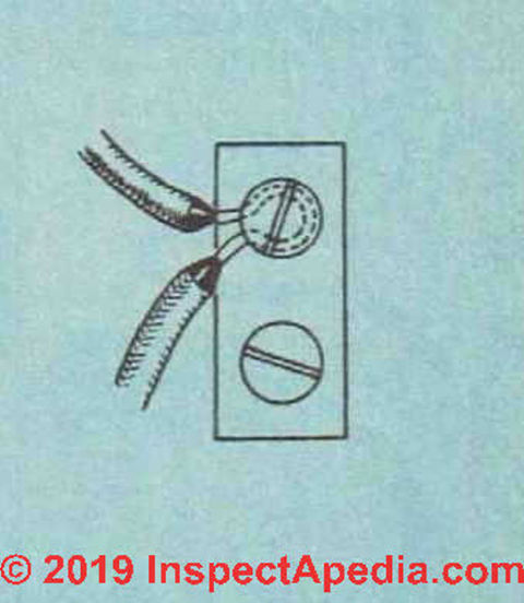 Fig. 45. When a wire continues on to another fixture, it is not necessary to cut it at a terminal screw. (C) InspectApedia.com 2019