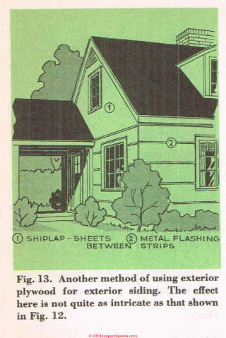 Fig 14 Another method of using exterior plywood siding. (C) InspectApedia.com 2019
