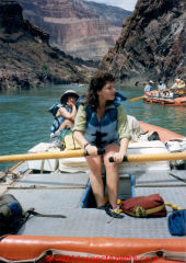 Mara Friedman at the raft oars, Grand Canyon, 1991 (C) Daniel Friedman at InspectApedia.com