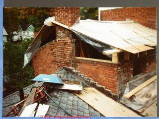 Seneca Howland house gable end repairs in process October 1982 (C) Daniel Friedman at InspectApedia.com