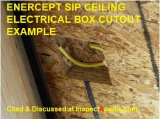 Enercept SIP electrical wiring: ceiling box example - cited & discussed at InspectApedia.com