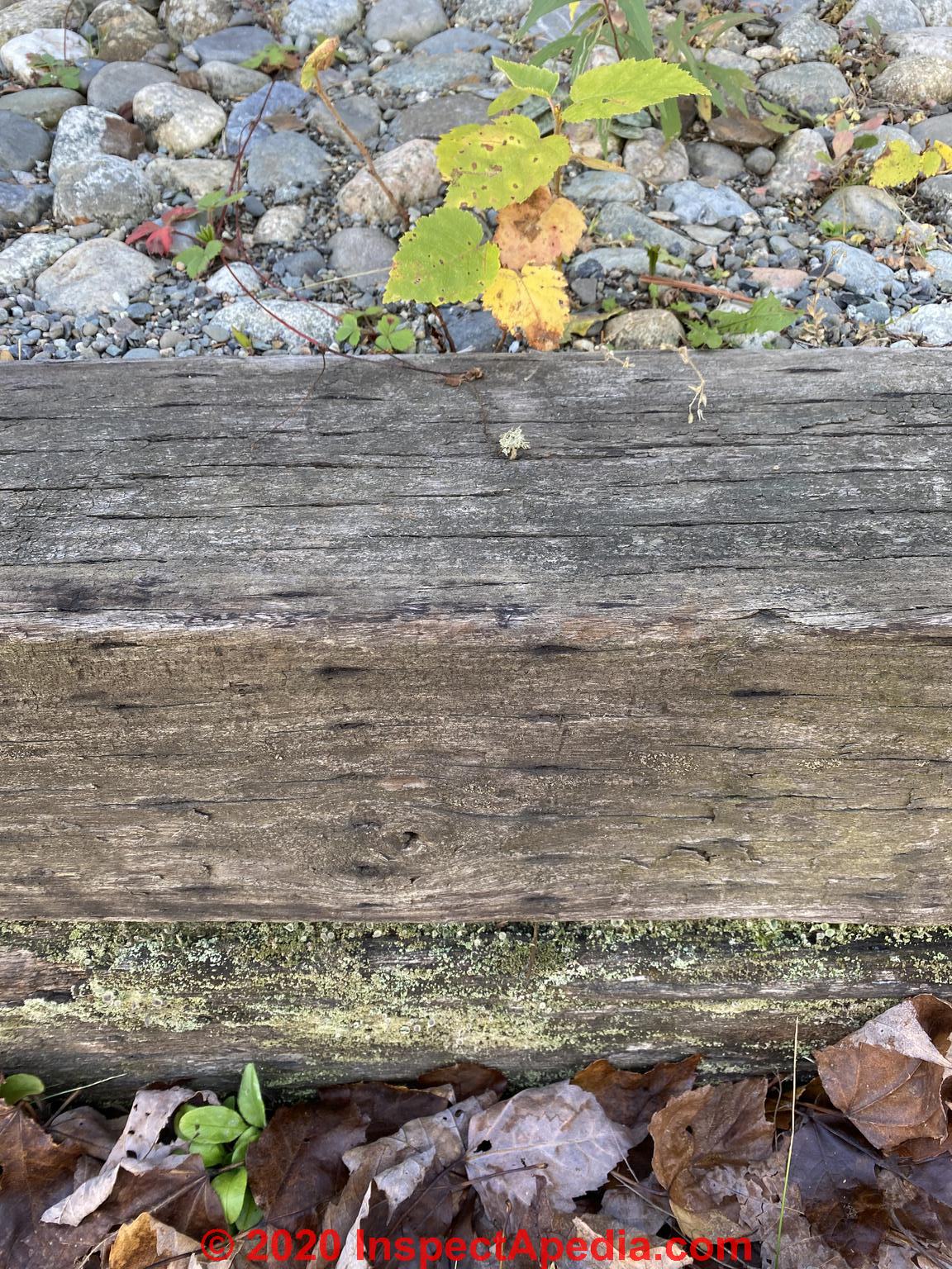 Probably a landscape tie not a railroad tie (C) InspectApedia.com Chris
