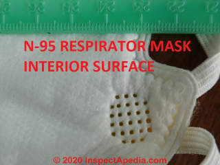 N-95 respirator face mask exterior surface photo (C) Daniel Friedman at InspectApedia.com