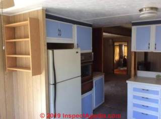 1969 mobile home that does not meet any current codes or standards might or might need costly repairs but may have legal issues too (C) Inspectapedia.com Kayeren Cannell 2019