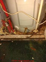 Mobile home water heater Leak caused extensive mold contamination & water damage (C) InspectApedia.com Lacey