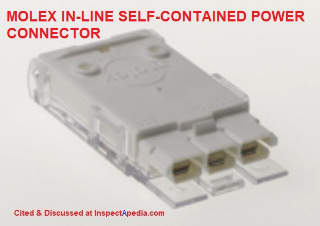Molex in-line electrical connector cited & discussed at InspectApedia.com