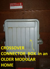 Crossover connector box for electrical wires in an older modular home (C) InspectApedia.com