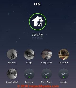 Home page for a Nest system showing Nest Cams and status of the Nest learning thermostat (C) Daniel Friedman