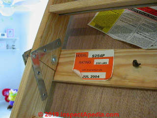 Capacity label on attic folding stairs (C) Daniel Friedman at InspectApedia.com